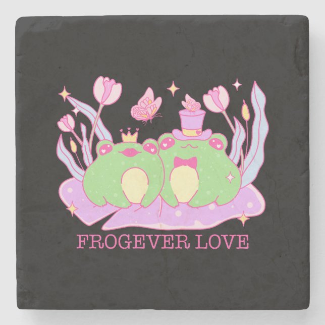 Cute Frog - Frogever Love Stone Coaster (Front)