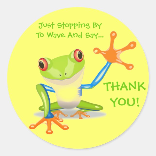 Cute Frog Funny Animal Kids Thank You Classic Round Sticker (Front)