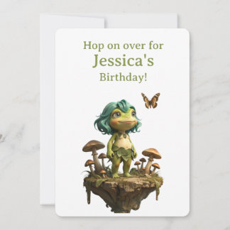 Cute Frog Girl Among Mushrooms with Butterfly Card