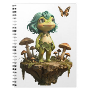 Cute Frog Girl Among Mushrooms with Butterfly Notebook