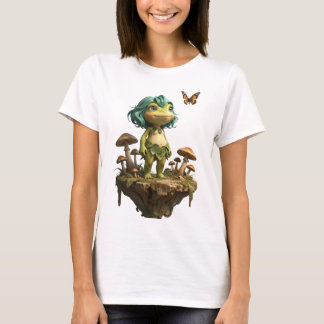 Cute Frog Girl Among Mushrooms with Butterfly T-Shirt