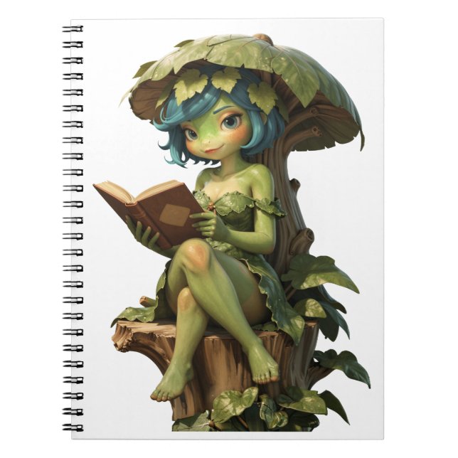 Cute Frog Girl Reading Book Under Leaf (Front)