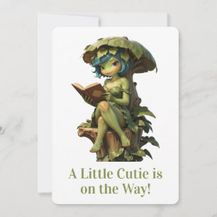 Cute Frog Girl Reading Book Under Leaf Invitation
