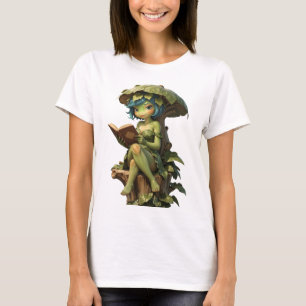 Cute Frog Girl Reading Book Under Leaf T-Shirt