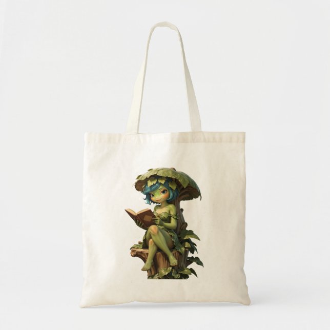 Cute Frog Girl Reading Book Under Leaf Tote Bag (Front)