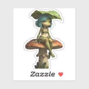 Cute Frog Girl Sitting on Mushroom