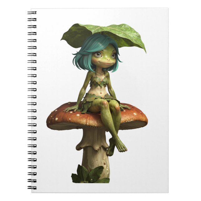 Cute Frog Girl Sitting on Mushroom Notebook (Front)