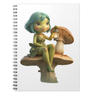 Cute Frog Girl with Lantern on Mushroom Notebook