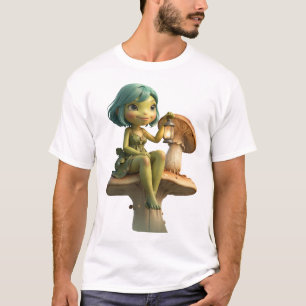 Cute Frog Girl with Lantern on Mushroom T-Shirt
