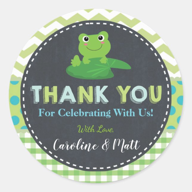 Cute Frog Green Blue Baby Shower Thank You Favour Classic Round Sticker (Front)