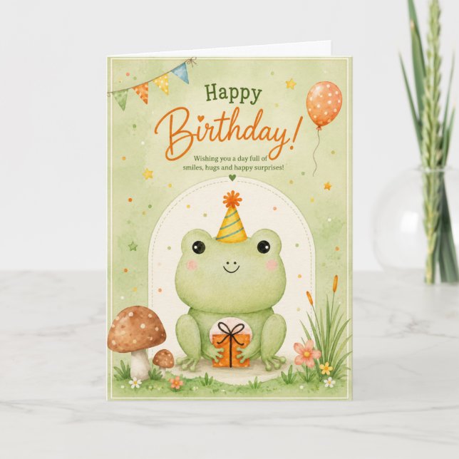 Cute Frog Happy Birthday Personalized Card (Front)