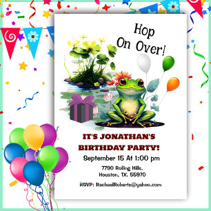 Cute Frog Hop On Over Birthday Party Invitation