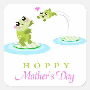 Cute Frog Hoppy Happy Mother's Day Square Sticker