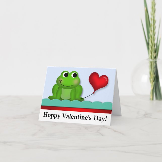 Cute Frog Hoppy Valentine's Day Holiday Card (Front)