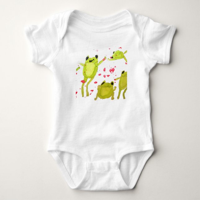 Cute frog illustration baby bodysuit (Front)