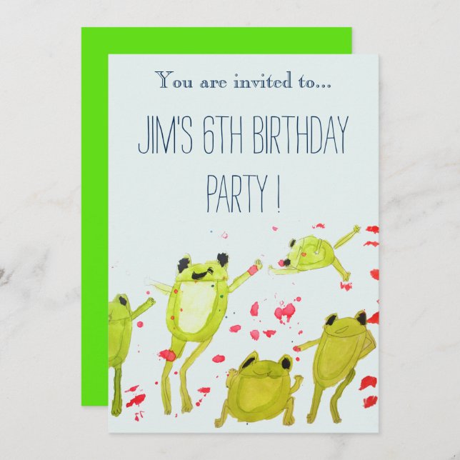 Cute frog illustration boy birthday party invitation (Front/Back)