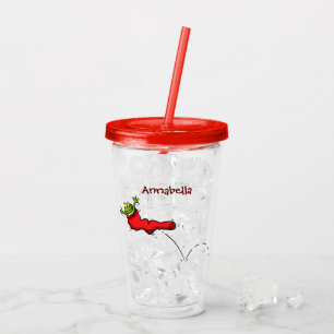 Cute frog in a red sock jumping cartoon acrylic tumbler