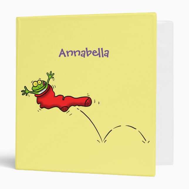 Cute frog in a red sock jumping cartoon binder (Front/Inside)