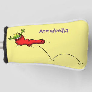 Cute frog in a red sock jumping cartoon golf head cover