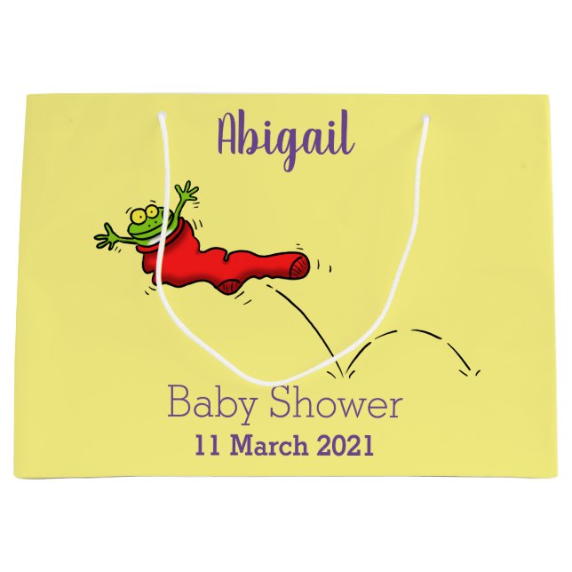 Cute frog in a red sock jumping cartoon large gift bag (Front)