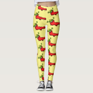 Cute frog in a red sock jumping cartoon leggings
