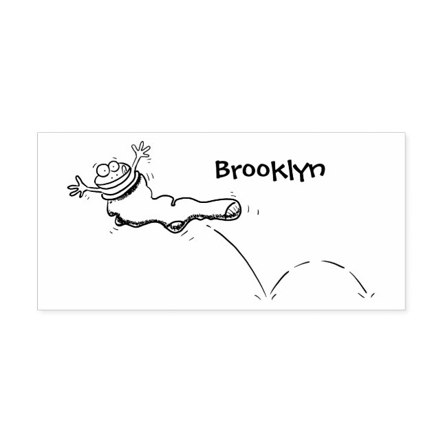 Cute frog in a red sock jumping cartoon rubber stamp (Imprint)