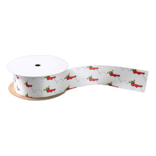 Cute frog in a red sock jumping cartoon satin ribbon