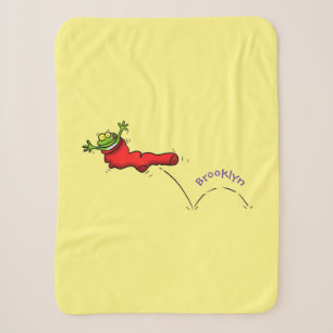 Cute frog in a red sock jumping cartoon  sherpa blanket