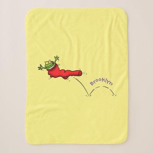 Cute frog in a red sock jumping cartoon  sherpa blanket (Front)