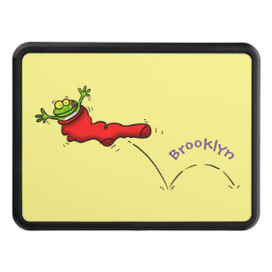 Cute frog in a red sock jumping cartoon trailer hitch cover