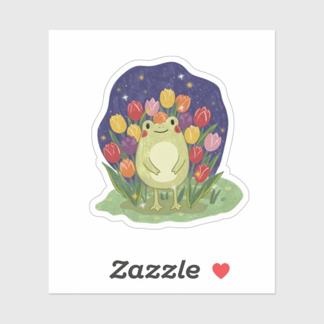 Cute Frog in a Tulip Garden at Night Illustration (Sheet)