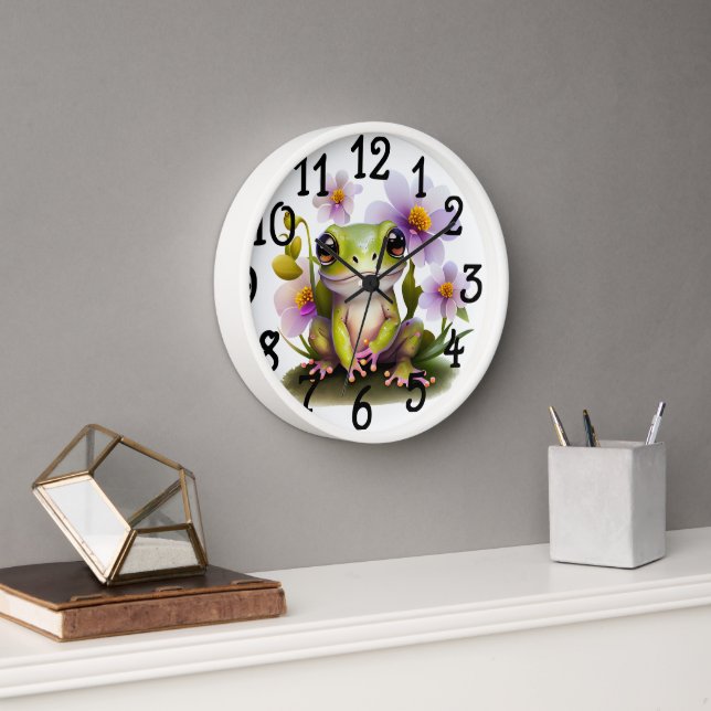 Cute Frog in Flowers Clock (Office)