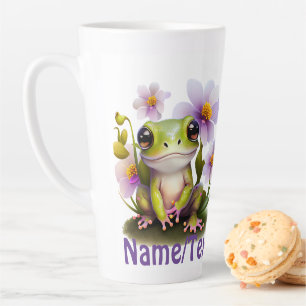 Cute Frog in Flowers Latte Mug