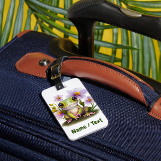 Cute Frog in Flowers Luggage Tag