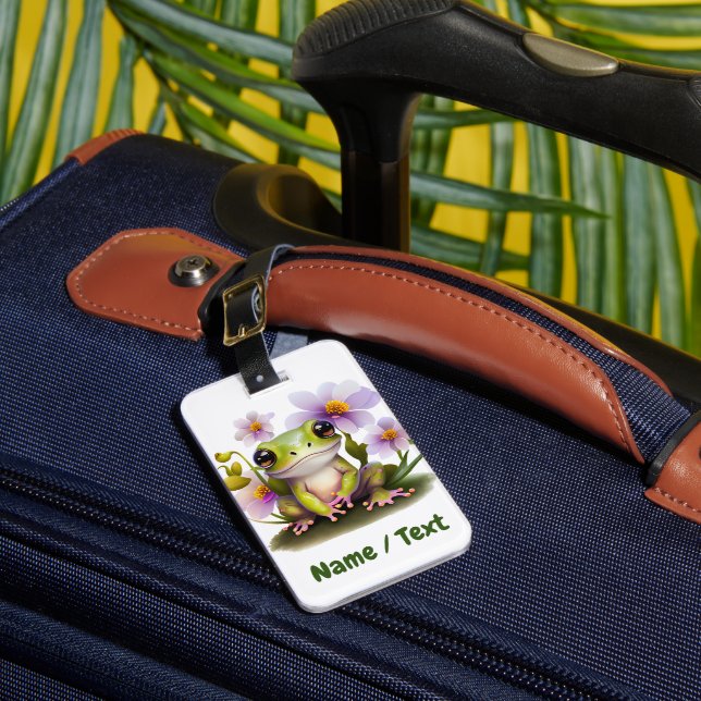 Cute Frog in Flowers Luggage Tag (Front Insitu 1)