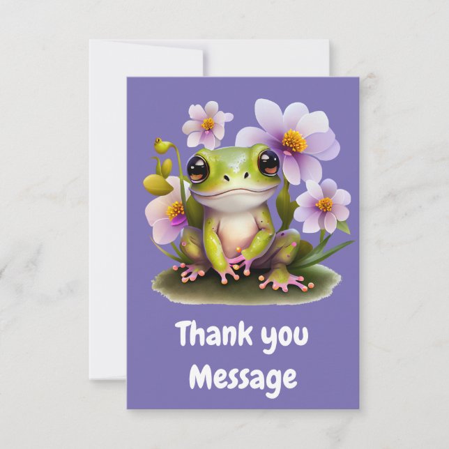 Cute Frog in Flowers Thank You Card (Front)