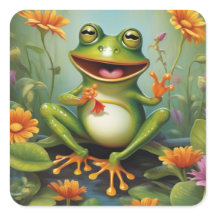 Cute Frog in Nature with Flowers Sticker
