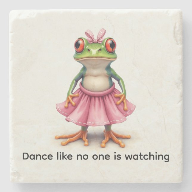 Cute Frog in Pink. Dance like no one is watching Stone Coaster (Front)