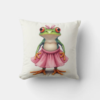 Cute Frog in Pink Throw Pillow