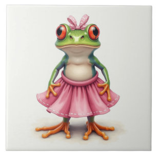 Cute Frog in Pink Tile