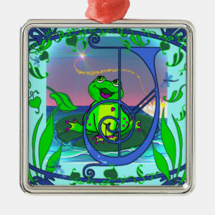 Cute Frog Initial J Premium Gift Tag/Ornament Metal Ornament
