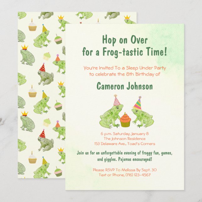Cute Frog Kids Sleep Under Hand-Drawn Birthday  Invitation (Front/Back)