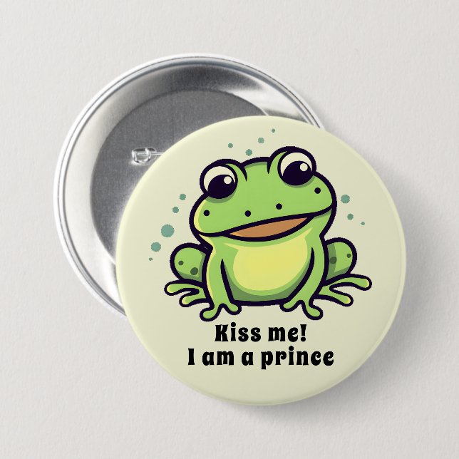 Cute frog kiss me 3 inch round button (Front & Back)