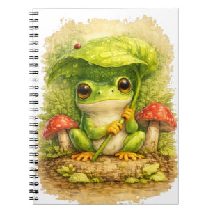Cute Frog Leaf Umbrella Spiral Notebook