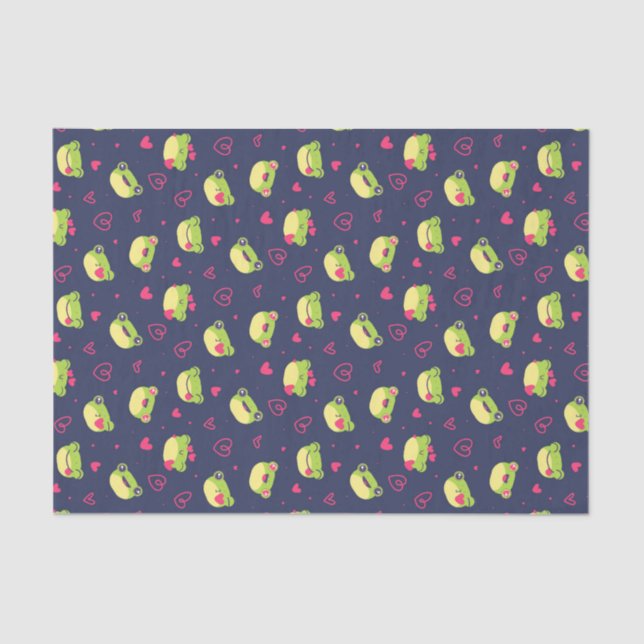 Cute Frog Love Doodle Heart Pattern Valentines Day Tissue Paper (Front)