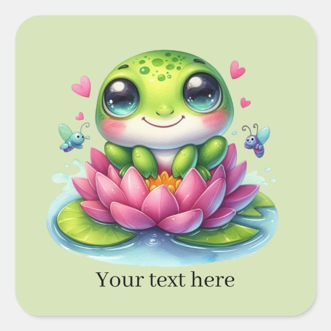 Cute frog lovers customizable  square sticker (Front)