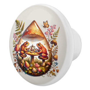 Cute frog lovers tea party ceramic knob
