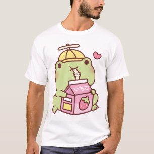 Cute Frog Loves Strawberry Milk T-Shirt