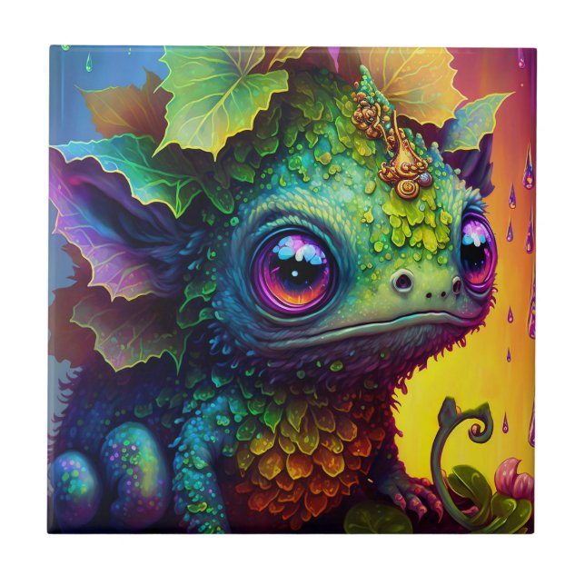 Cute Frog Monster Fantasy Art Tile (Front)
