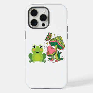cute frog, mushrooms and butterfly iPhone 15 pro max case